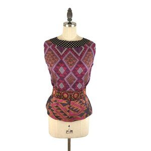 Whitley Silk Embroidered Sleeveless Peplum Aztec‎ Basket Top Size US S